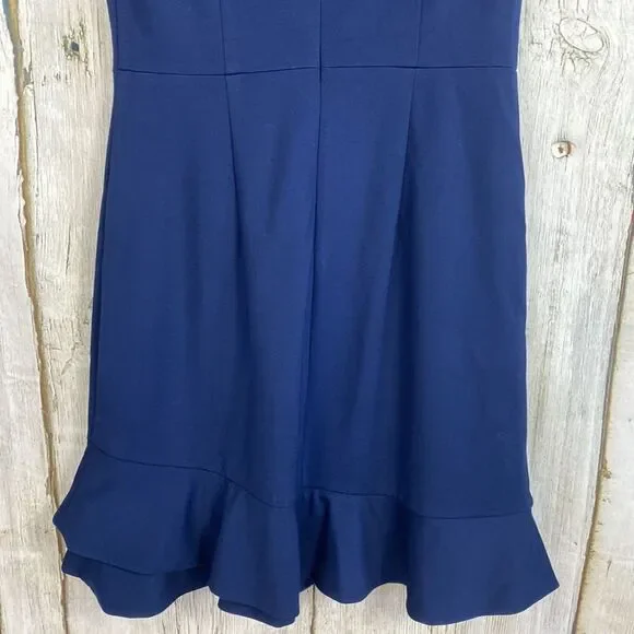 Diane Von Furstenberg DVF Serafina Ruffle Hem Navy Blue Dress Size 8 - Picture 8 of 11